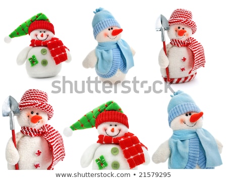 Zdjęcia stock: Set Of Smiling Snowman Toy Isolated On White