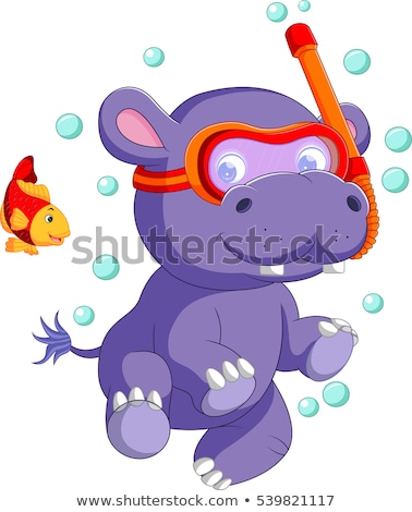 Сток-фото: Cartoon Hippo Snorkeling