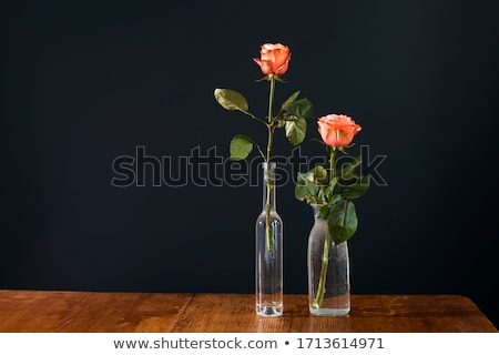 Foto stock: Beautiful Pink Roses On A Dark Wooden Table