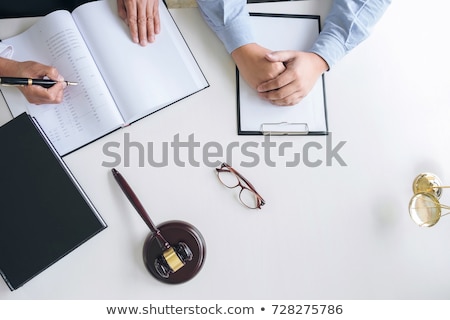 Stock photo: Close Up Of Gavel Male Lawyer Or Judge Consult With Client And