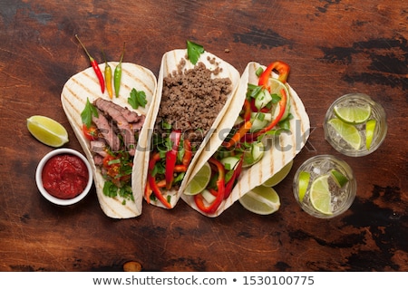 Stock foto: Mexican Tacos And Caipirinha Cocktail