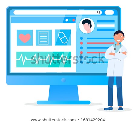 Foto stock: Doctor Explore Card Of Patient With Cardiogram