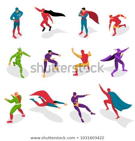 Foto d'archivio: Super Hero Isometric Elements Icons Set Vector