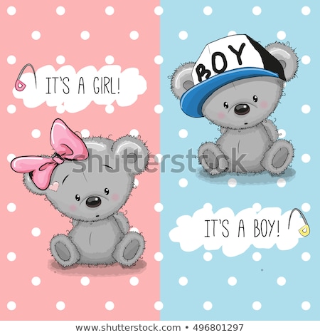 Stockfoto: Romantic Baby Girl Announcement Card With Teddy Bear