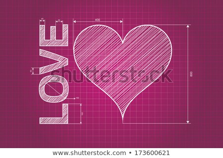 Foto d'archivio: Abstract Love Heart Blueprint Pink Background With Measures Sc