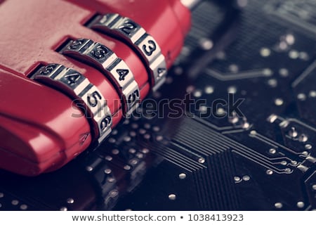 Foto stock: Cyber Security With Key Lock Keyboard Circuit Board