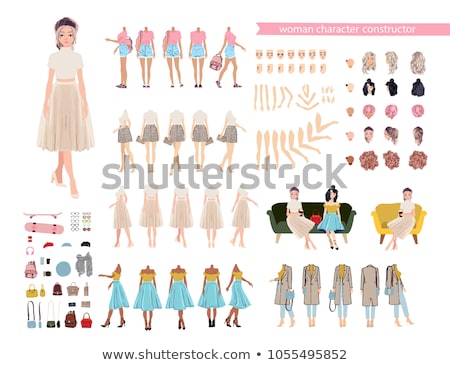 Stockfoto: Businesswoman Character Animate Character Young Lady Personage Constructor Different Woman Postur