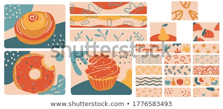 Foto stock: Vector Set Of Cupcakes With Strawberry Flowers And Abstract Ornaments