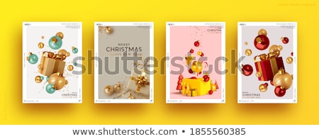 Foto stock: Christmas New Year Red 3d Bauble Ball Card Set