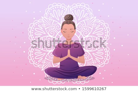 Stockfoto: Meditating Woman On Mandala Background