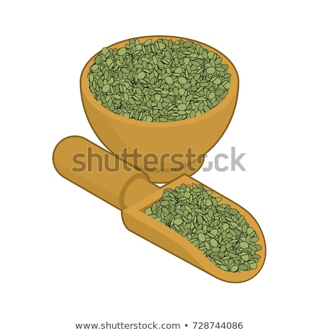 Green Lentils In Wooden Bowl And Spoon Groats In Wood Dish And Foto stock © MaryValery
