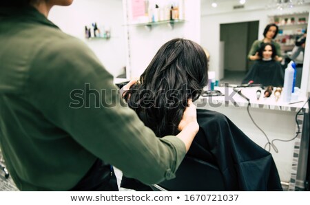 Stockfoto: Professional Hairdresser Preparing To Give A Haircut To Her Beau