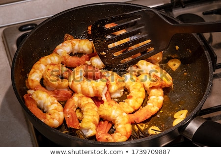 Foto stock: Grilled Big Tiger Shrimps Prawns On Grill Pan