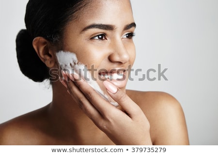 Zdjęcia stock: Beautiful Young Caucasian Woman Washing Her Face With Foam