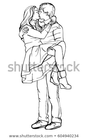 Drawing of Pair of Young Man and Woman Kissing and this is Love Inscription  on White Background. Cute Romantic Couple on Stock Vector - Illustration of  romance, colored: 108313426