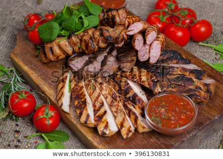 Stok fotoğraf: Platter Of Mixed Meats Salad And French Fries