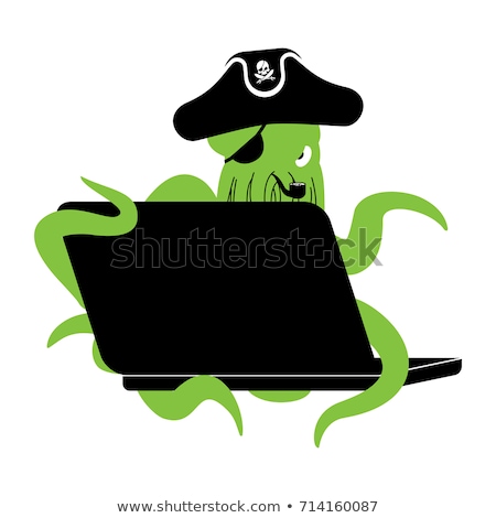 Foto d'archivio: Web Pirate Octopus And Laptop Poulpe Internet Hacker And Pc De