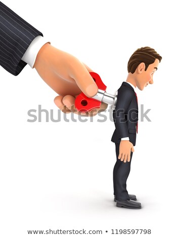 Stock fotó: 3d Big Hand Turning Wind Up Key On Businessman Back