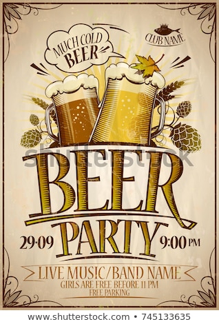 Foto d'archivio: Oktoberfest Party Poster Vector Illustration With Typography Letter Fresh Beer Pretzel Sausage An