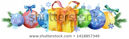 Stock photo: Watercolor Christmas Tree Border With Gift For Your Creativity