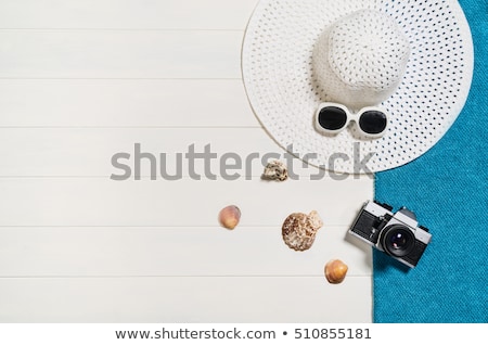 Stockfoto: Flat Lay Top View Beauty And Fashion Concept Beautiful Female Hands With Red Manicure Minimal St
