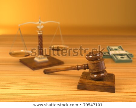 Foto stock: Wooden Gavel Money And Scale On White Background Isolated 3d I