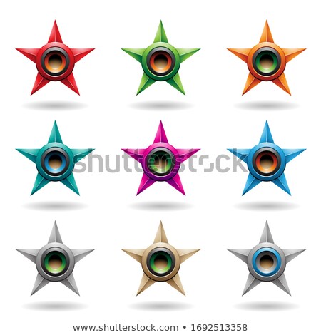 Foto d'archivio: Embossed Stars With Colorful Round Loudspeaker Shapes Vector Ill