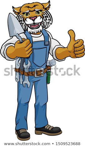 Foto stock: Wildcat Bricklayer Builder Holding Trowel Tool