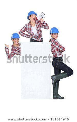 Stock photo: Trio Of Girls Wearing Blue Hard Hat