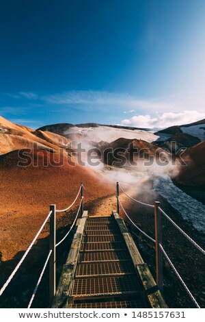 [[stock_photo]]: Snow And Orange Hills With Hot Steam In Kerlingarfjoll