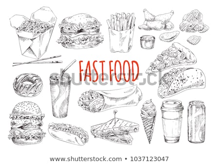 Foto stock: Fast Food Monochrome Illustration Set For Promo