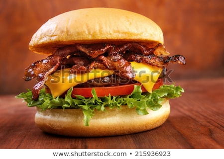 Stok fotoğraf: Homemade Bacon Burger With Lettuce And Cheddar