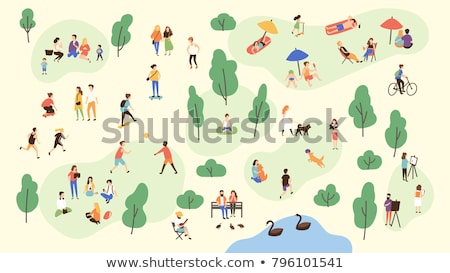 Stockfoto: Park People Activities Set Vector Illustration