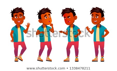 Zdjęcia stock: Indian Boy Kid Poses Set Vector Primary School Child Clever Positive Person Casual Clothes For B