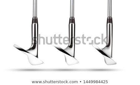 Foto stock: Toes Of Golf Club Wedge Irons Showing Various Loft Angles Of Fac