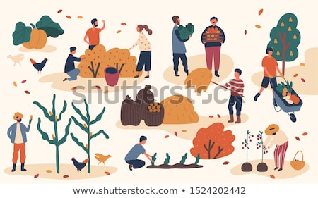 ストックフォト: Farming Season People On Land Vector Illustration