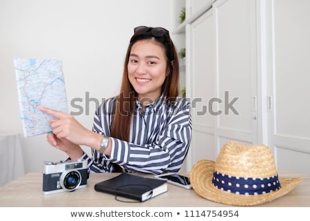 Stock photo: Women With Map Travelling And Recording Video Blog