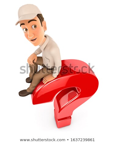 3d Delivery Man Sitting On Top Of Question Mark Zdjęcia stock © 3dmask
