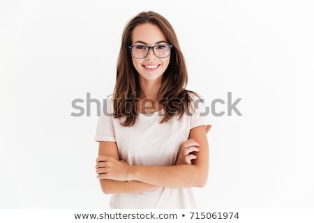 Foto stock: Ujer · con · una · camisa · blanca · con · gafas