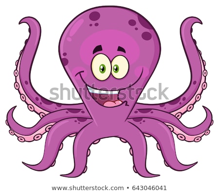 Stok fotoğraf: Happy Octopus Cartoon Mascot Character Swimming Underwater