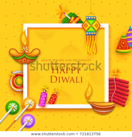 Stock photo: Burning Diya On Diwali Holiday Background For Light Festival Of India With Message In Hindi Meaning