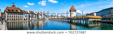 ストックフォト: Luzern Panoramic Evening View Of Famous Landmarks And Reuss Rive