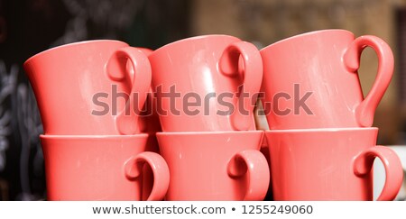 Stock photo: Six Stacked Cups In Trendy Living Coral Color