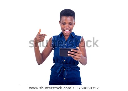 Stock photo: Happy Smiling Woman Showing Phone Call Gesture