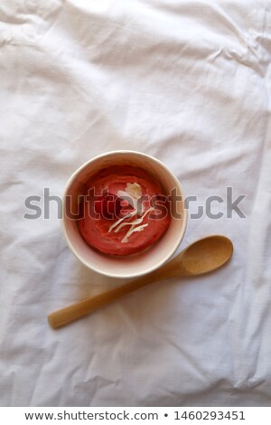 Stock photo: Delicious Strawberry Ice Cream Decorated With Coconut Flakes Red Currant And Blue Cornflowers Again