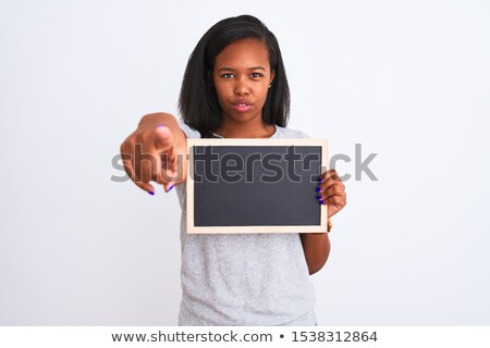 Stock fotó: Woman Showing At Sign