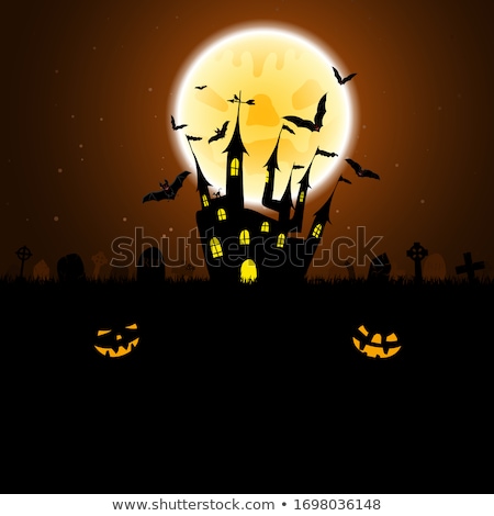 Stockfoto: Halloween Background With Haunted House Pumpkins And Ghosts