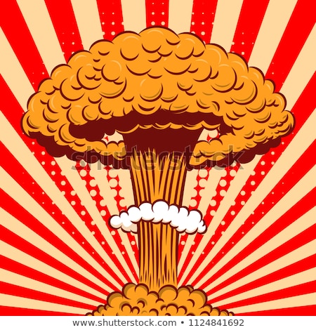Stockfoto: Nuclear Explosion Cartoon Retro Poster Mushroom Cloud Vector Illustration