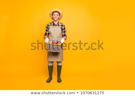 Stockfoto: Portrait Of Smiling Man Holding Basket Of Apples