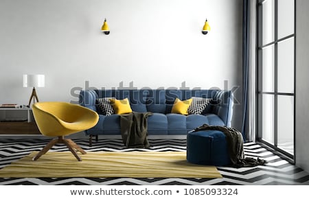 Stockfoto: Bright Interior With Black Sofa 3d Rendering